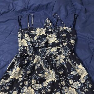 Chic Navy Floral Spaghetti Strap Dress